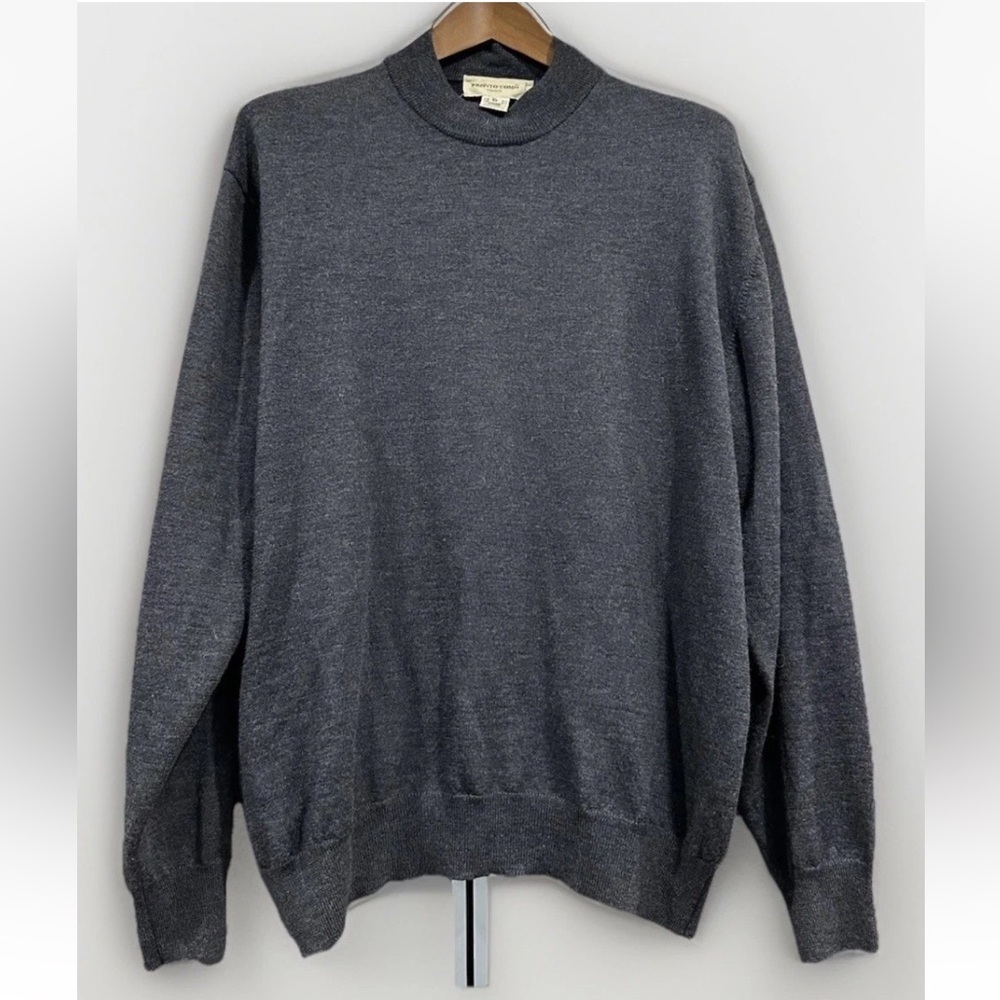 Pronto Uomo Men’s  Fine Merino Wool Sweater Size XL Dark Gray Mock Neck Grandpa